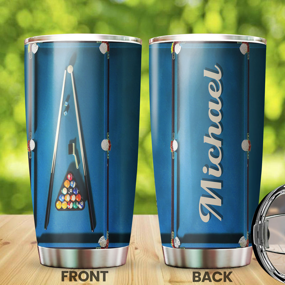 Camellia Personalized 3D Billiard Table Stainless Steel Tumbler - Customized Double-Walled Insulation Travel Thermal Cup With Lid Gift For Billiard Player
