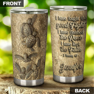 Camellia Personalized Sea Turtles I Have Kept The Faith Sand Ceramic Stainless Steel Tumbler-Double-Walled Travel Therma Cup With Lid