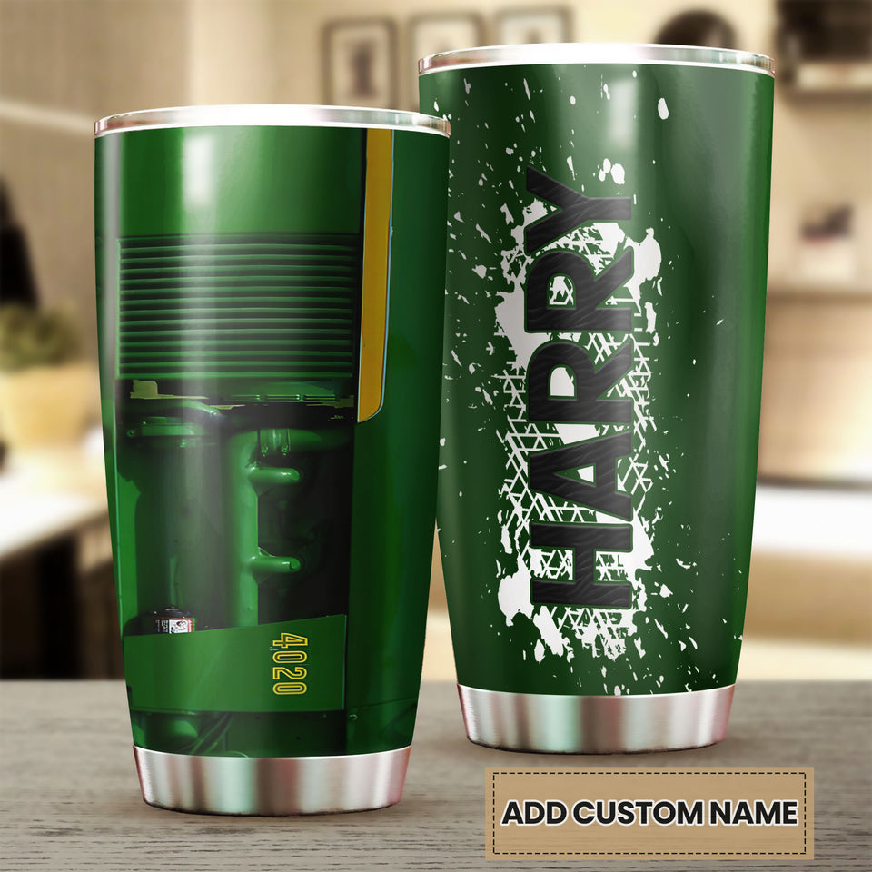 Camellia Personalized 3D Green Tractor Farmer Stainless Steel Tumbler - Customized Double-Walled Insulation Travel Thermal Cup With Lid