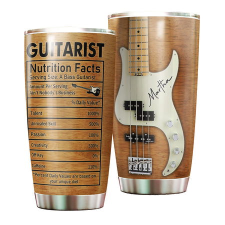 Camellia Personalized Bass Guitar Stainless Steel Tumbler - Double-Walled Insulation Vacumm Flask - Gift For Guitar Players, Guitar Lovers, Music Fans