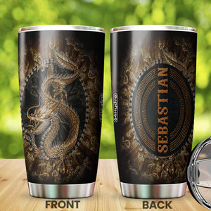 Camellia Personalized Dragon Gold Style Stainless Steel Tumbler - Customized Double-Walled Insulation Travel Thermal Cup With Lid