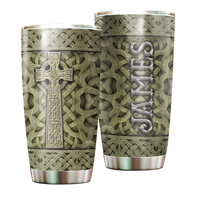 Camellia Personalized Cross In Stone Stainless Steel Tumbler - Customized Double-Walled Insulation Travel Thermal Cup With Lid Gift For Christian