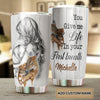 Camellia Personalized 3D Deer You Give Me Life In Your First Breath Stainless Steel Tumbler - Customized Double-Walled Insulation Travel Thermal Cup With Lid Gift For Mom Deer Lover