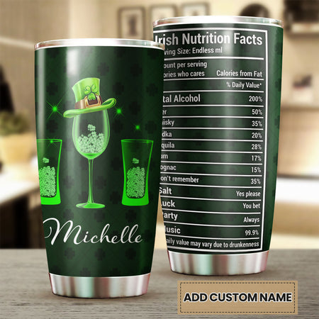 Camellia Personalized Irish Nutrition Facts Stainless Steel Tumbler-Double-Walled Insulation Travel Cup With Lid