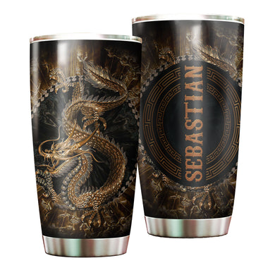 Camellia Personalized Dragon Gold Style Stainless Steel Tumbler - Customized Double-Walled Insulation Travel Thermal Cup With Lid