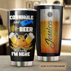 Camellia Personalized Cornhole And Beer Thats Why Im Here Stainless Steel Tumbler - Customized Double-Walled Insulation Travel Thermal Cup With Lid