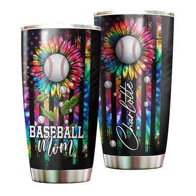 Camellia Persionalized 3D Baseball Mom Stainless Steel Tumbler - Customized Double - Walled Insulation Travel Thermal Cup With Lid Gift For Baseball Player