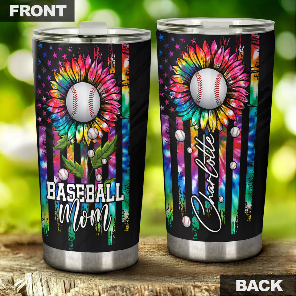Camellia Persionalized 3D Baseball Mom Stainless Steel Tumbler - Customized Double - Walled Insulation Travel Thermal Cup With Lid Gift For Baseball Player