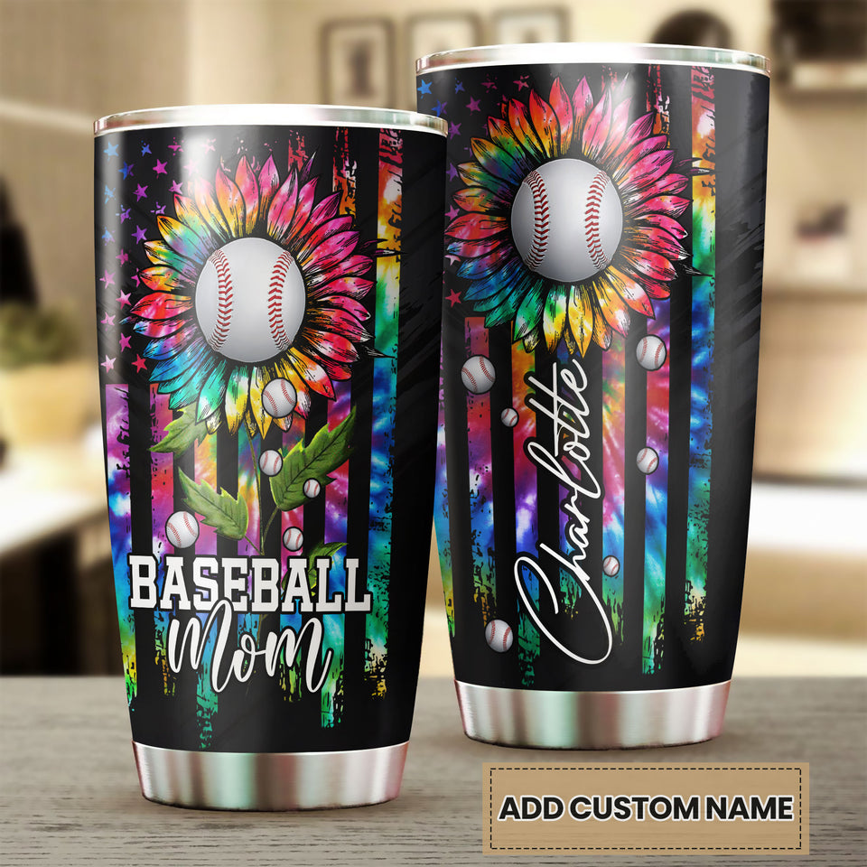 Camellia Persionalized 3D Baseball Mom Stainless Steel Tumbler - Customized Double - Walled Insulation Travel Thermal Cup With Lid Gift For Baseball Player