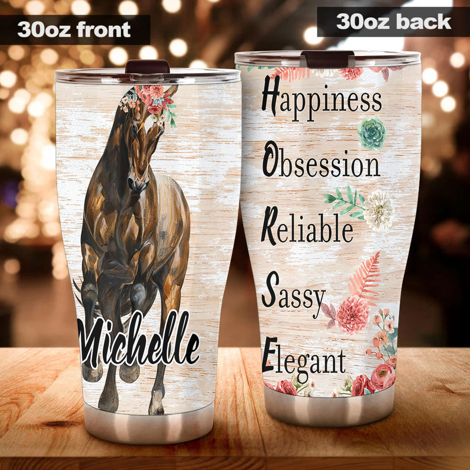 Camellia Personalized Horse Pot Head Stainless Steel Tumbler - Double-Walled Insulation Vacumm Flask - Gift For Horse Lovers, Cowgirls, Cowboys, Perfect Christmas, Thanksgiving Gift