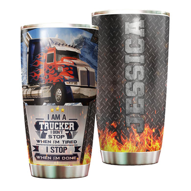 Camellia Personalized I Am Trucker I Stop when I'm Done Stainless Steel Tumbler-Double-Walled Insulation Cup With Lid Gift For Truck Driver