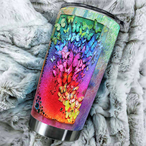 Camellia Personalized A Colourful Flock Of Butterflies Stainless Steel Tumbler - Double-Walled Insulation Vacumm Flask - For Thanksgiving, Memorial Day, Christians, Christmas Gift