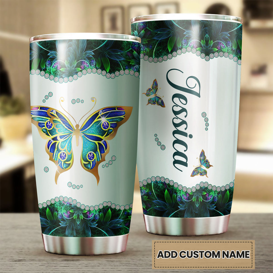 Camellia Personalized Butterfly Jewelry Style Stainless Steel Tumbler - Customized Double-Walled Insulation Travel Thermal Cup With Lid