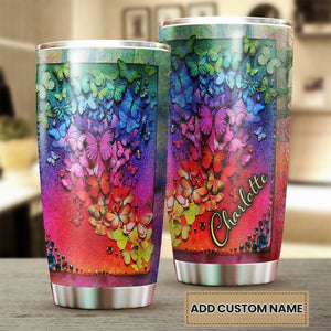 Camellia Personalized A Colourful Flock Of Butterflies Stainless Steel Tumbler - Double-Walled Insulation Vacumm Flask - For Thanksgiving, Memorial Day, Christians, Christmas Gift