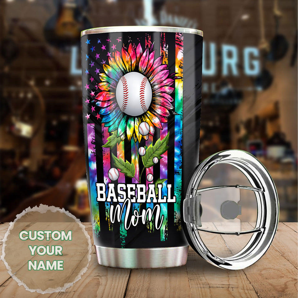 Camellia Persionalized 3D Baseball Mom Stainless Steel Tumbler - Customized Double - Walled Insulation Travel Thermal Cup With Lid Gift For Baseball Player