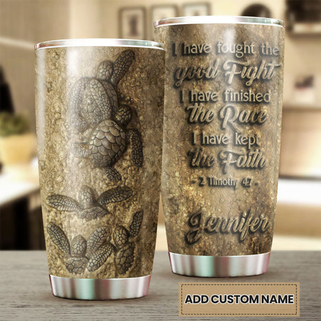 Camellia Personalized Sea Turtles I Have Kept The Faith Sand Ceramic Stainless Steel Tumbler-Double-Walled Travel Therma Cup With Lid