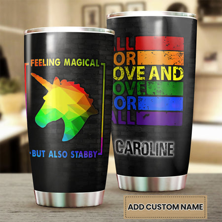 Camellia Personalized Unicorn Feeling Magical But Also Stabby Style Stainless Steel Tumbler-Double-Walled Insulation Travel Cup With Lid Gift For LGBT