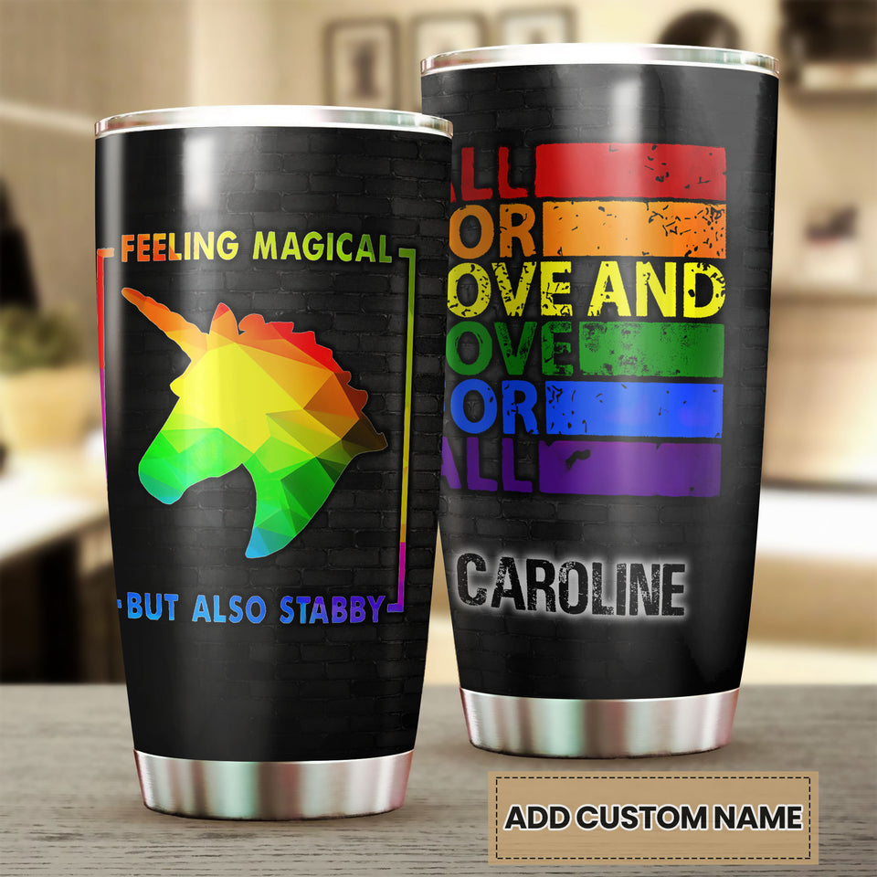 Camellia Personalized Unicorn Feeling Magical But Also Stabby Style Stainless Steel Tumbler-Double-Walled Insulation Travel Cup With Lid Gift For LGBT