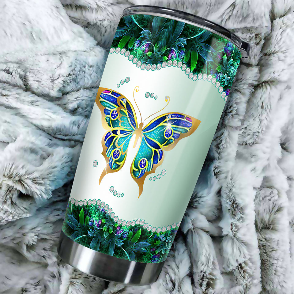 Camellia Personalized Butterfly Jewelry Style Stainless Steel Tumbler - Customized Double-Walled Insulation Travel Thermal Cup With Lid