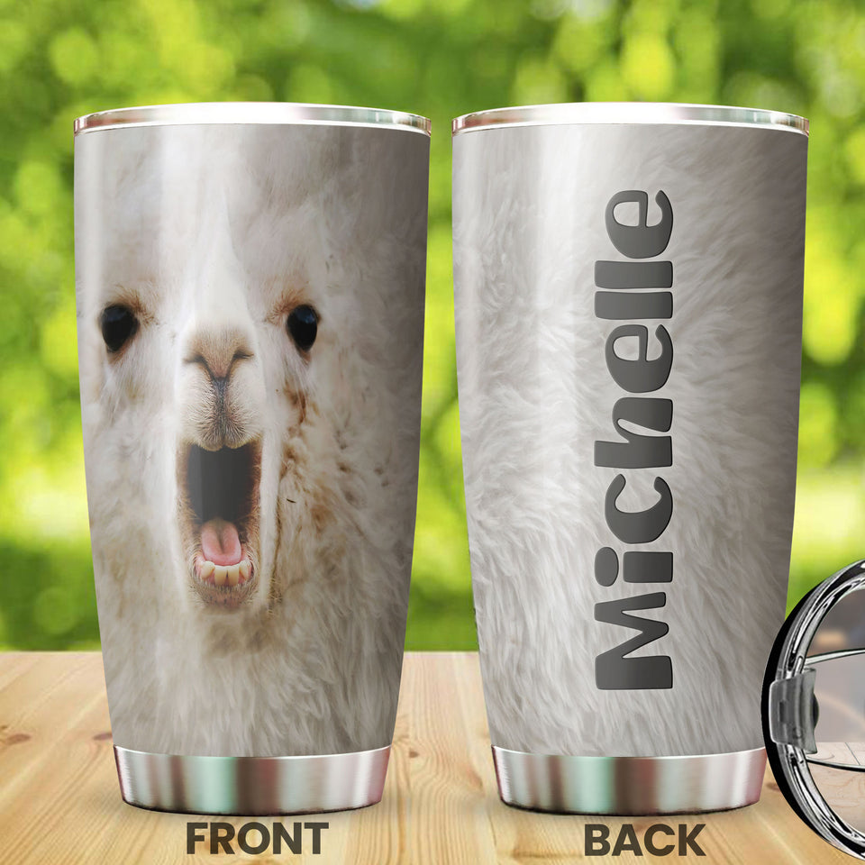 Camellia Personalized Cute white Camel Face Stainless Steel Tumbler-Double-Walled Insulation Travel Cup With Lid Gift For Animal Lover Camel Lover 02
