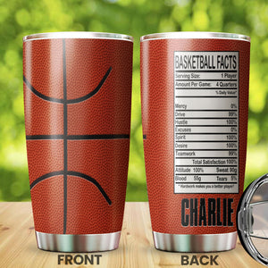 Camellia Persionalized Basketball Facts Stainless Steel Tumbler - Customized Double - Walled Insulation Travel Thermal Cup With Lid Gift For Basketball Player