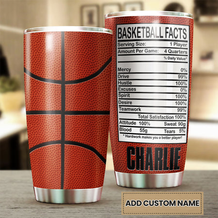 Camellia Persionalized Basketball Facts Stainless Steel Tumbler - Customized Double - Walled Insulation Travel Thermal Cup With Lid Gift For Basketball Player