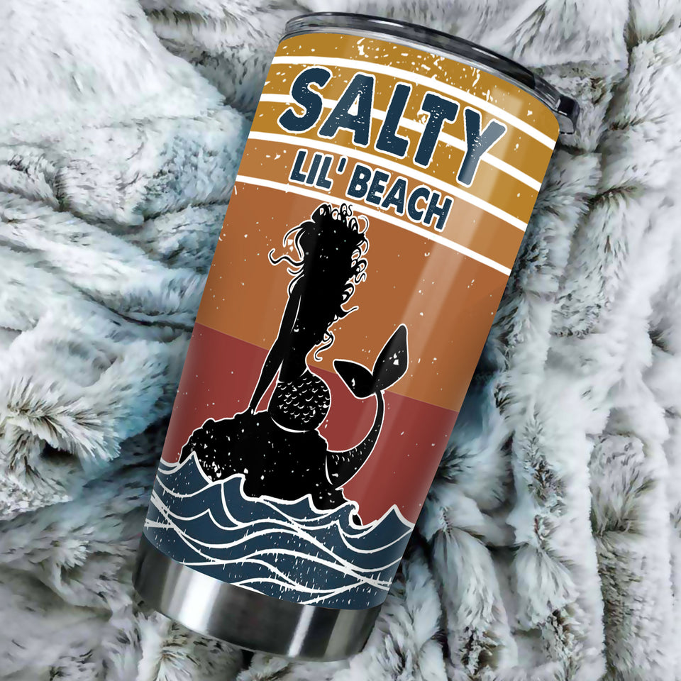 Camellia Personalized Mermaid Salty Lil' Beach Stainless Steel Tumbler-Double-Walled Insulation Travel Cup With Lid