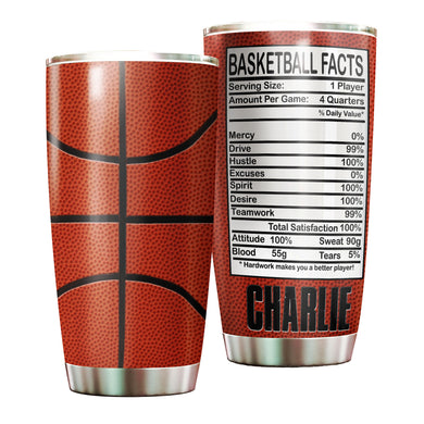 Camellia Persionalized Basketball Facts Stainless Steel Tumbler - Customized Double - Walled Insulation Travel Thermal Cup With Lid Gift For Basketball Player