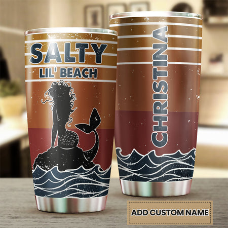 Camellia Personalized Mermaid Salty Lil' Beach Stainless Steel Tumbler-Double-Walled Insulation Travel Cup With Lid