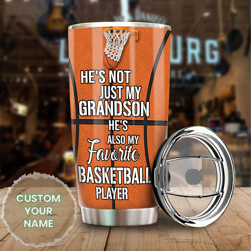 Camellia Persionalized Grandson My Favorite Basketball Player Stainless Steel Tumbler - Customized Double - Walled Insulation Travel Thermal Cup With Lid Gift For Grandson