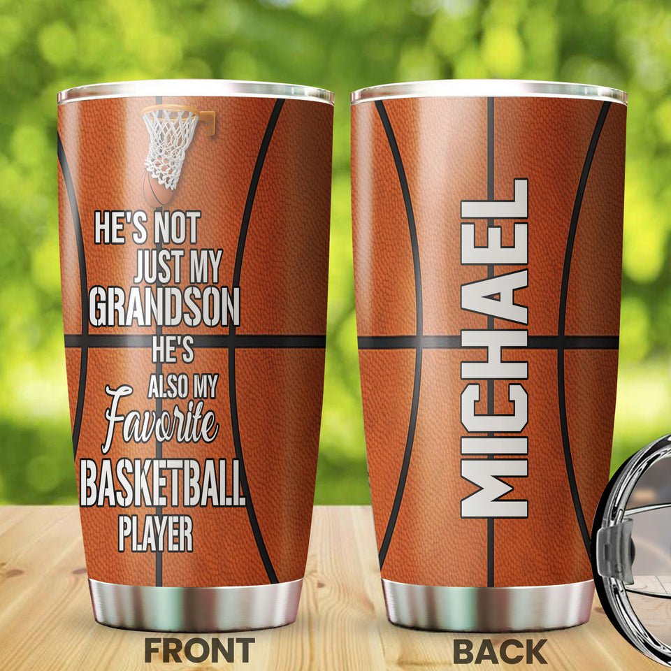 Camellia Persionalized Grandson My Favorite Basketball Player Stainless Steel Tumbler - Customized Double - Walled Insulation Travel Thermal Cup With Lid Gift For Grandson