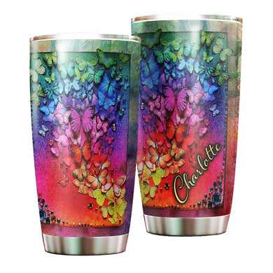 Camellia Personalized A Colourful Flock Of Butterflies Stainless Steel Tumbler - Double-Walled Insulation Vacumm Flask - For Thanksgiving, Memorial Day, Christians, Christmas Gift