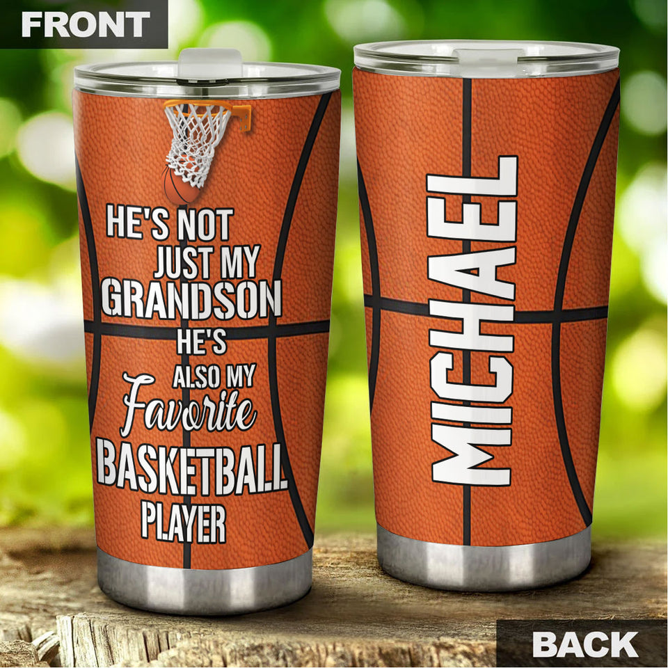 Camellia Persionalized Grandson My Favorite Basketball Player Stainless Steel Tumbler - Customized Double - Walled Insulation Travel Thermal Cup With Lid Gift For Grandson