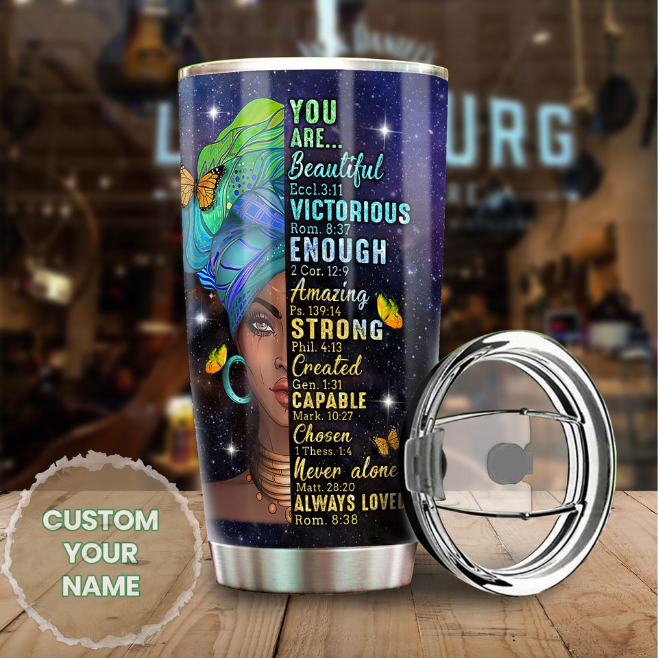 Camellia Personalized Black Women Stainless Steel Tumbler - Double-Walled Insulation Vacumm Flask - Gift For Black Queen, International Women's Day, Hippie Girls 12