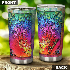 Camellia Personalized A Colourful Flock Of Butterflies Stainless Steel Tumbler - Double-Walled Insulation Vacumm Flask - For Thanksgiving, Memorial Day, Christians, Christmas Gift
