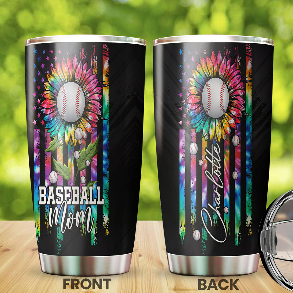Camellia Persionalized 3D Baseball Mom Stainless Steel Tumbler - Customized Double - Walled Insulation Travel Thermal Cup With Lid Gift For Baseball Player