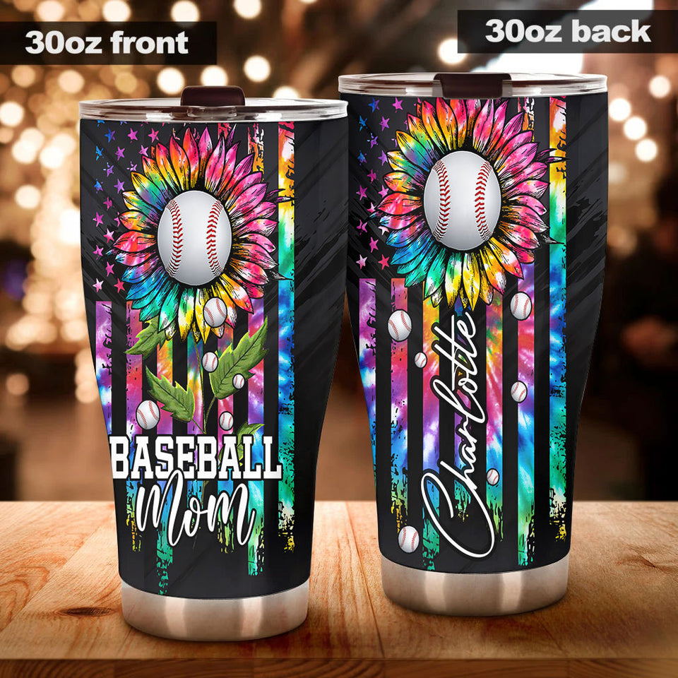Camellia Persionalized 3D Baseball Mom Stainless Steel Tumbler - Customized Double - Walled Insulation Travel Thermal Cup With Lid Gift For Baseball Player