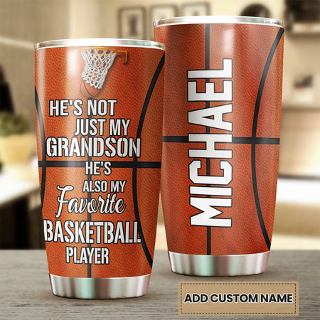 Camellia Persionalized Grandson My Favorite Basketball Player Stainless Steel Tumbler - Customized Double - Walled Insulation Travel Thermal Cup With Lid Gift For Grandson