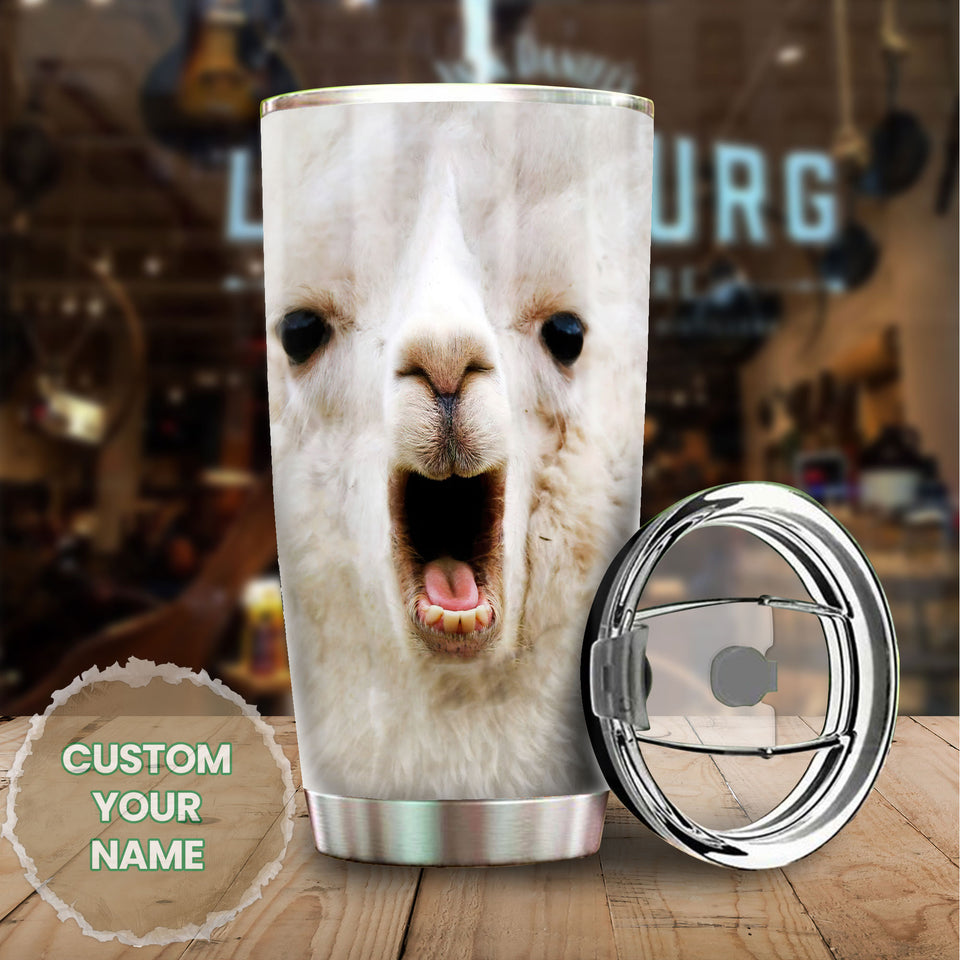 Camellia Personalized Cute white Camel Face Stainless Steel Tumbler-Double-Walled Insulation Travel Cup With Lid Gift For Animal Lover Camel Lover 02