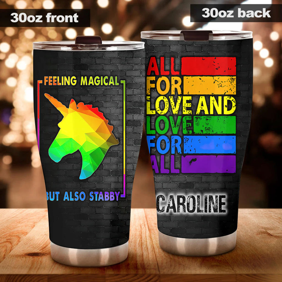 Camellia Personalized Unicorn Feeling Magical But Also Stabby Style Stainless Steel Tumbler-Double-Walled Insulation Travel Cup With Lid Gift For LGBT