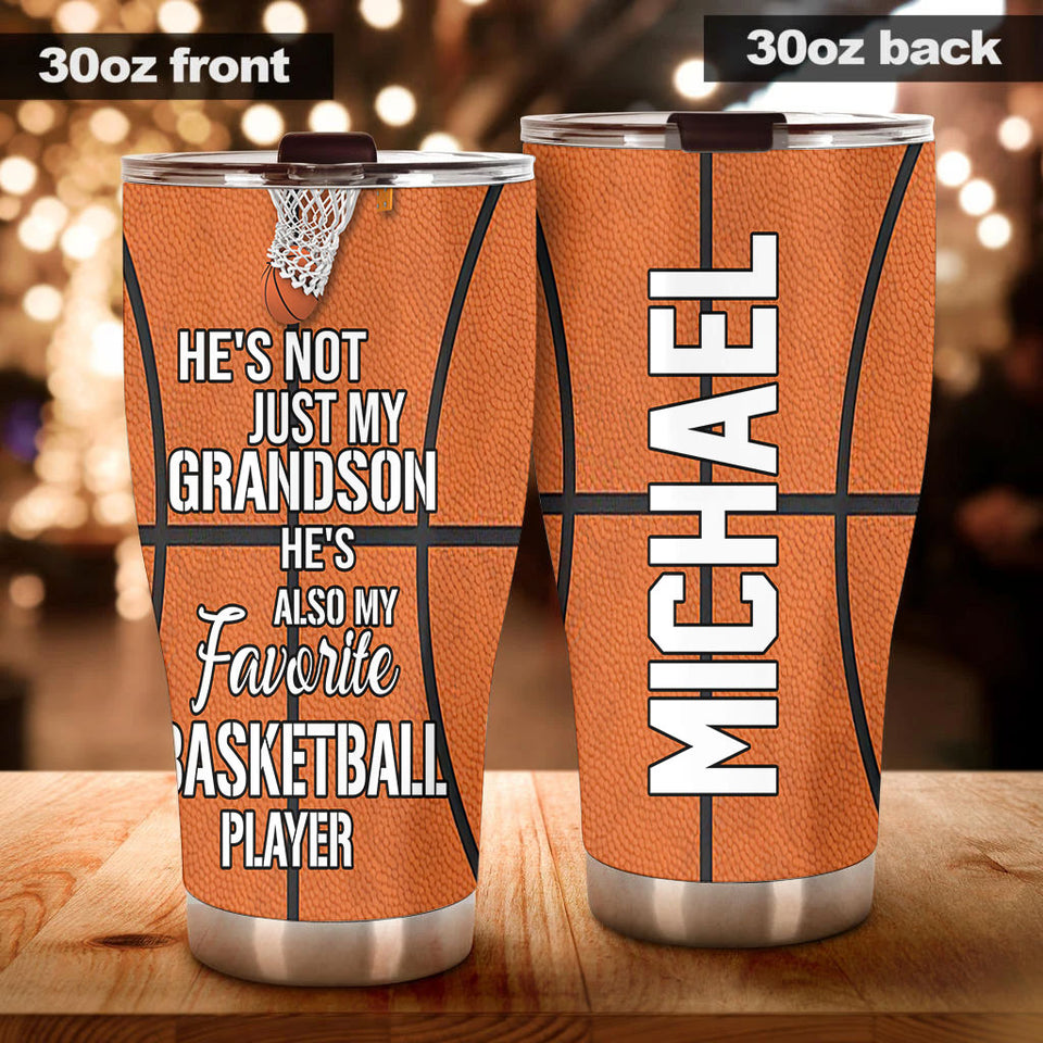 Camellia Persionalized Grandson My Favorite Basketball Player Stainless Steel Tumbler - Customized Double - Walled Insulation Travel Thermal Cup With Lid Gift For Grandson
