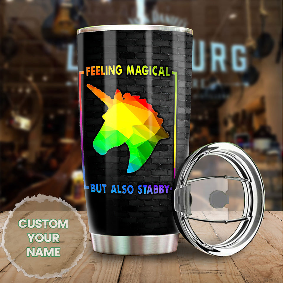 Camellia Personalized Unicorn Feeling Magical But Also Stabby Style Stainless Steel Tumbler-Double-Walled Insulation Travel Cup With Lid Gift For LGBT