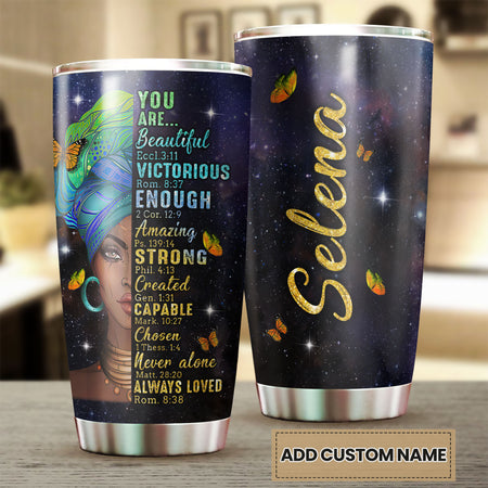 Camellia Personalized Black Women Stainless Steel Tumbler - Double-Walled Insulation Vacumm Flask - Gift For Black Queen, International Women's Day, Hippie Girls 12