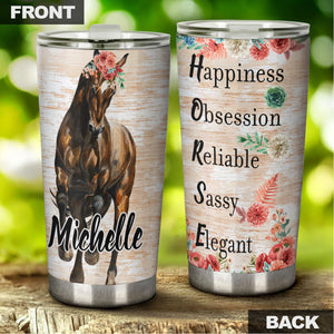 Camellia Personalized Horse Pot Head Stainless Steel Tumbler - Double-Walled Insulation Vacumm Flask - Gift For Horse Lovers, Cowgirls, Cowboys, Perfect Christmas, Thanksgiving Gift