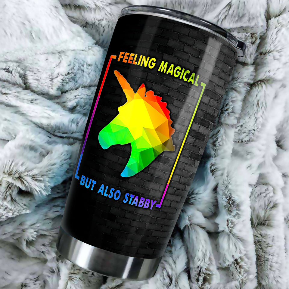Camellia Personalized Unicorn Feeling Magical But Also Stabby Style Stainless Steel Tumbler-Double-Walled Insulation Travel Cup With Lid Gift For LGBT
