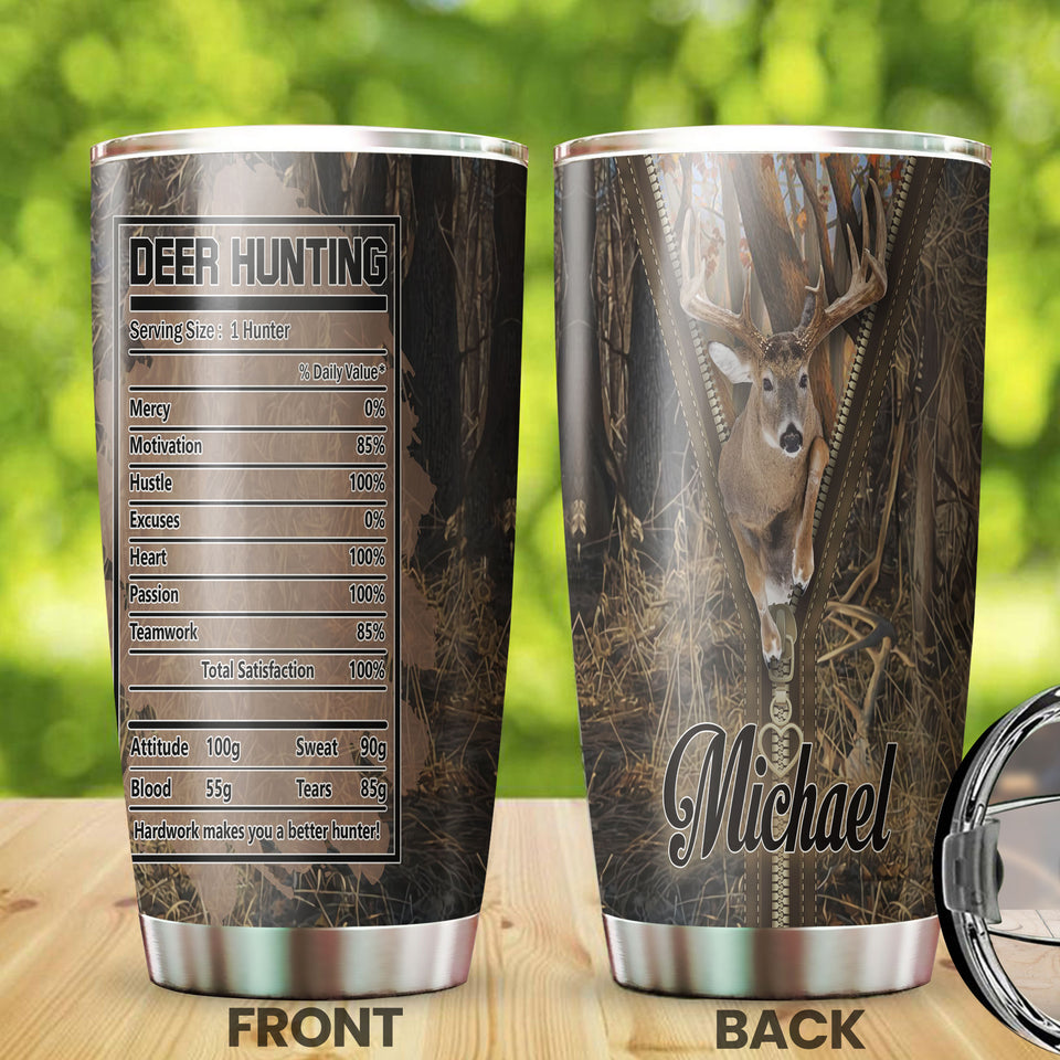 Camellia Personalized 3D Deer Hunting Stainless Steel Tumbler - Customized Double-Walled Insulation Travel Thermal Cup With Lid Gift For Deer Lover
