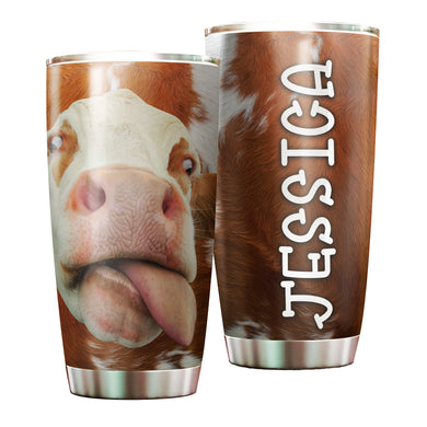 Camellia Personalized 3D Funny Cow Stainless Steel Tumbler - Customized Double-Walled Insulation Travel Thermal Cup With Lid
