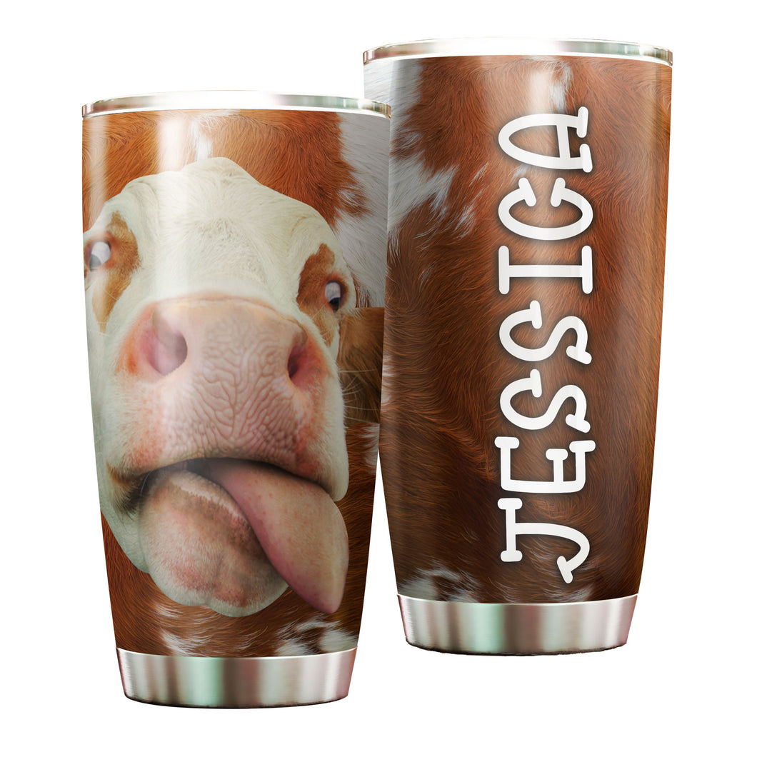Camellia Personalized 3D Funny Cow Stainless Steel Tumbler - Customized Double-Walled Insulation Travel Thermal Cup With Lid