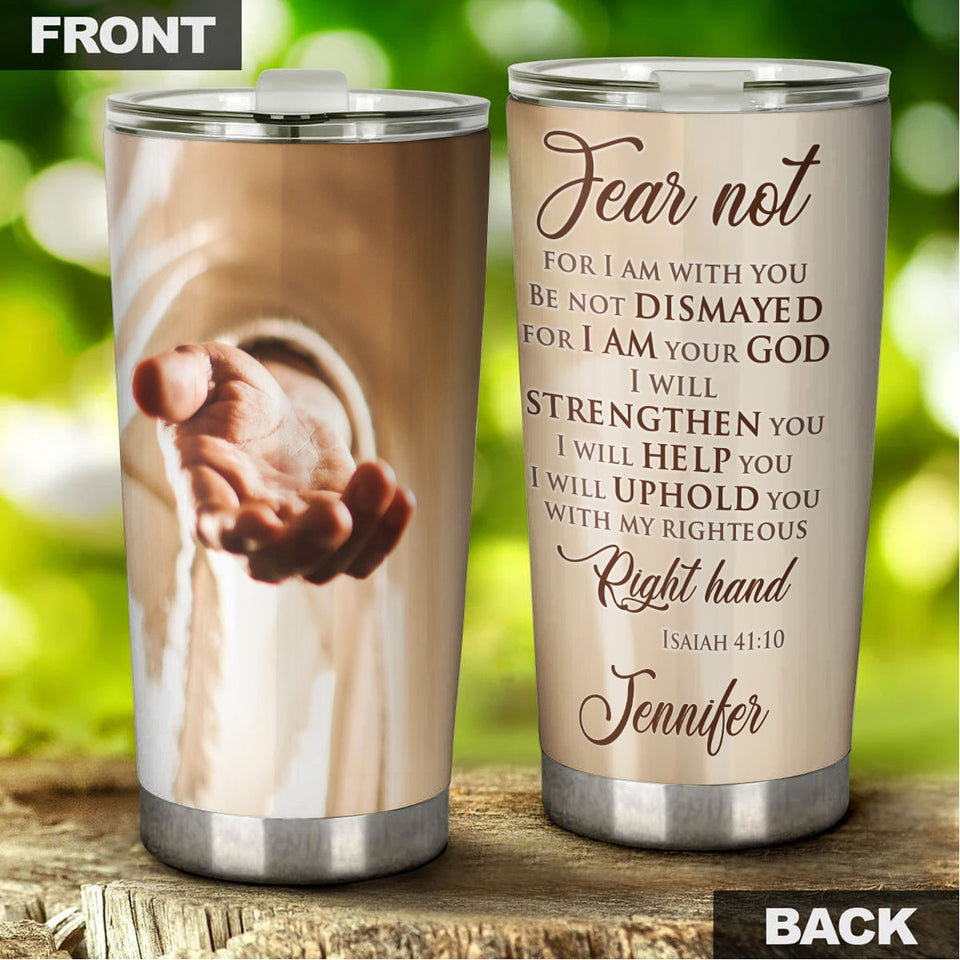 Camellia Personalized Faith Jesus Right Hand Stainless Steel Tumbler-Thermal Flask Travel Therma Cup With Lid
