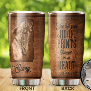 Camellia Personalized Horse Hoof Prints Stainless Steel Tumbler - Double-Walled Insulation Vacumm Flask - Gift For Horse Lovers, Cowgirls, Cowboys, Perfect Christmas, Thanksgiving Gift